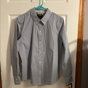 Liz Claiborne Navy and White Striped Button Down Shirt